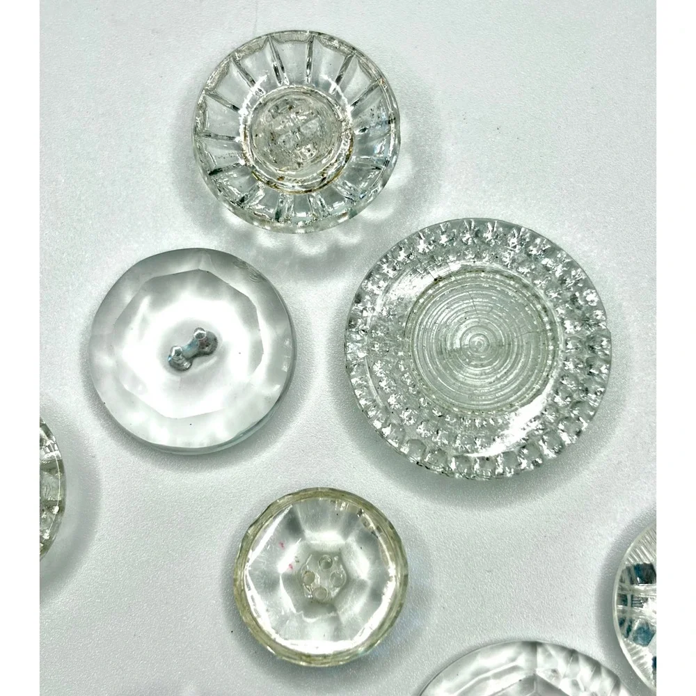 VTG Art Deco Czech Glass Buttons Lot Clear Molded Faceted Geometric 1920s 1930s